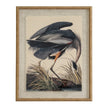 Heron print on linen in a beaded wood frame, front view