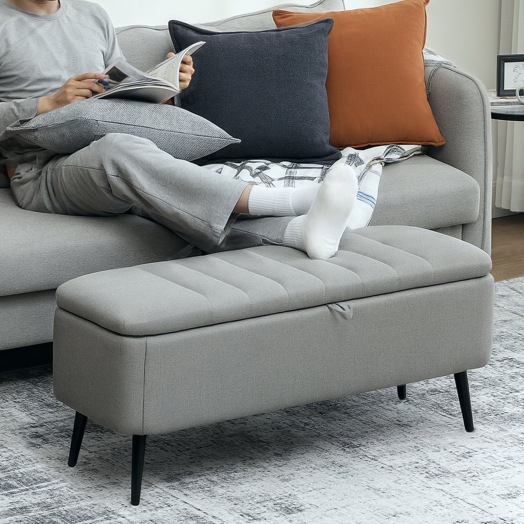 92 x 31cm Linen-Look Storage Ottoman - Light Grey