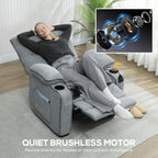 Electric Massage Recliner Armchair with Vibration, Heat, Whisper-Quiet Motor, Memory Function, Velvet Power Reclining Chair with Spring Pack, USB Port, Footrest, Side Pockets, Cup Holders, Grey