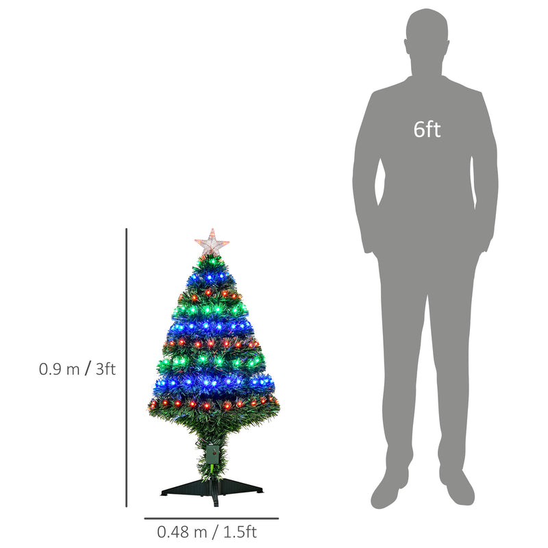 HOMCOM 3 Feet Prelit Artificial Christmas Tree with Multi-Coloured Fibre Optic LED Light, Holiday Home Xmas Decoration – view 3