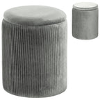 Storage Ottoman Modern Velvet Round Foot Stool for Living Room Bedroom 45 cm Grey