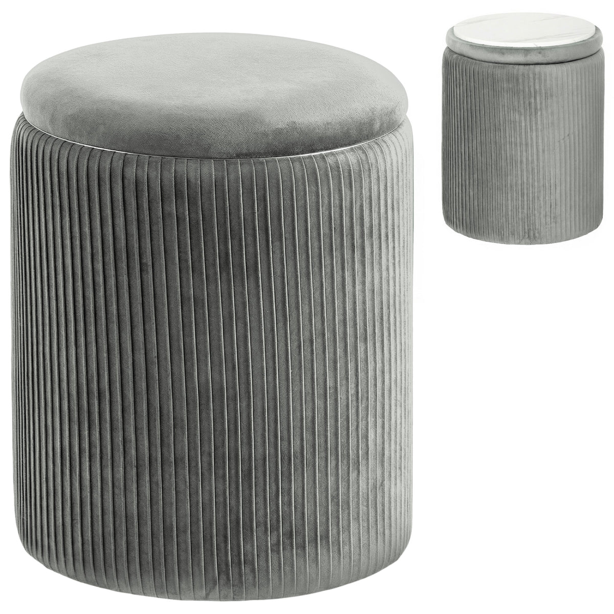 39.2L Velvet Storage Ottoman with Reversible Tray Lid – Grey