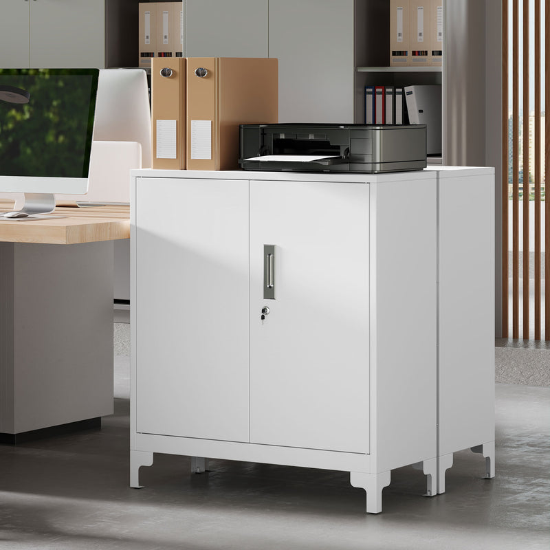 HOMCOM Lockable Metal Filing Cabinet, 2-Tier Storage Cupboard with Double Doors, Modern Office Organiser, White – view 9