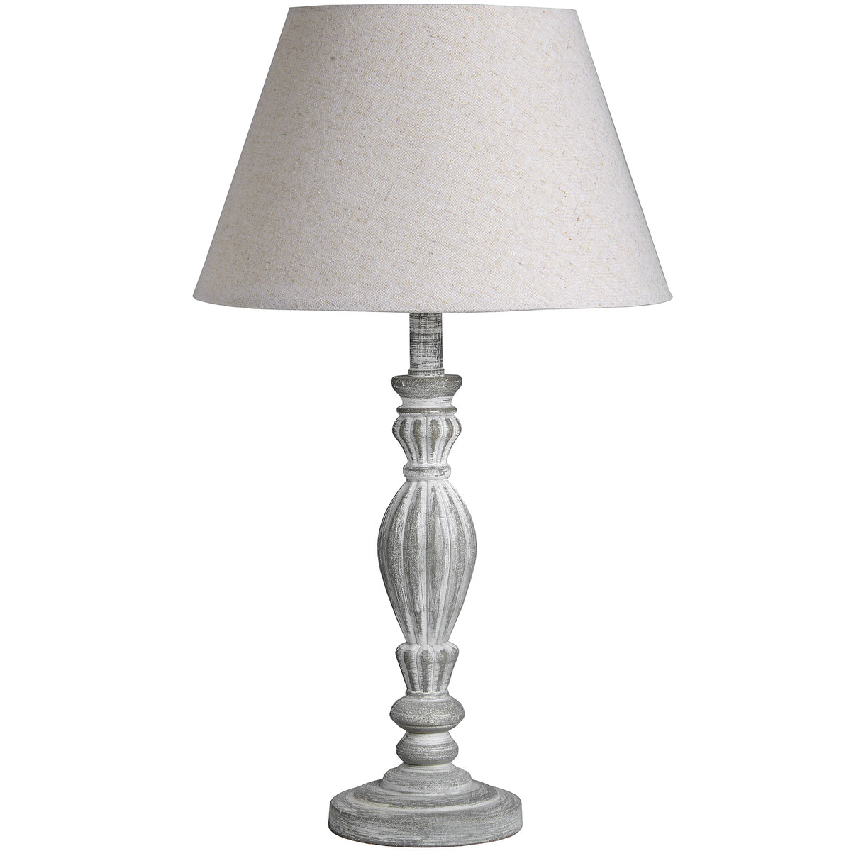 Aegina Carved Wooden Table Lamp with Linen Shade – 40cm, full product view
