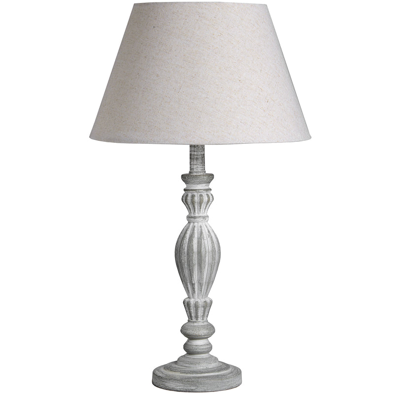 Aegina Carved Wooden Table Lamp with Linen Shade – 40cm, full product view