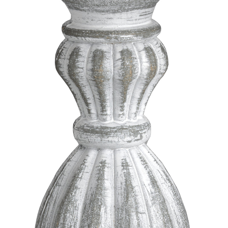 Aegina Carved Wooden Table Lamp with Linen Shade – 40cm, carved wooden stem detail