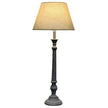 Leptis Magna Grey Wooden Table Lamp with Linen Shade – 72cm, illuminated product view