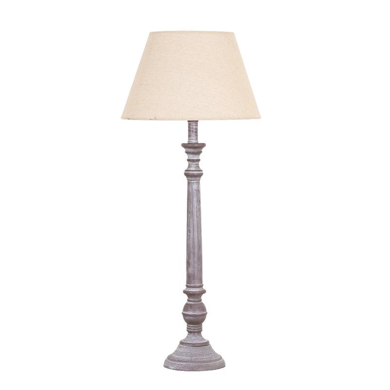 Leptis Magna Grey Wooden Table Lamp with Linen Shade – 72cm, full product view