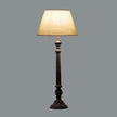 Leptis Magna Grey Wooden Table Lamp with Linen Shade – 72cm, illuminated view against a dark background