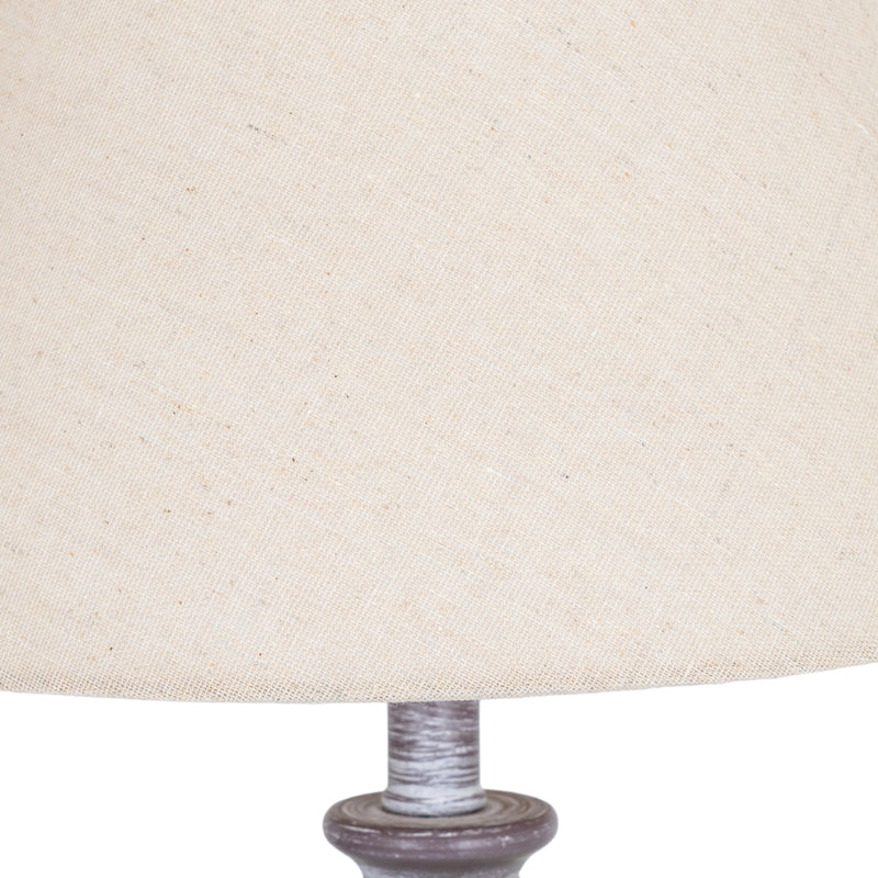 Leptis Magna Grey Wooden Table Lamp with Linen Shade – 72cm, linen shade detail