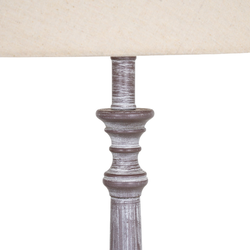 Leptis Magna Grey Wooden Table Lamp with Linen Shade – 72cm, turned wooden stem detail