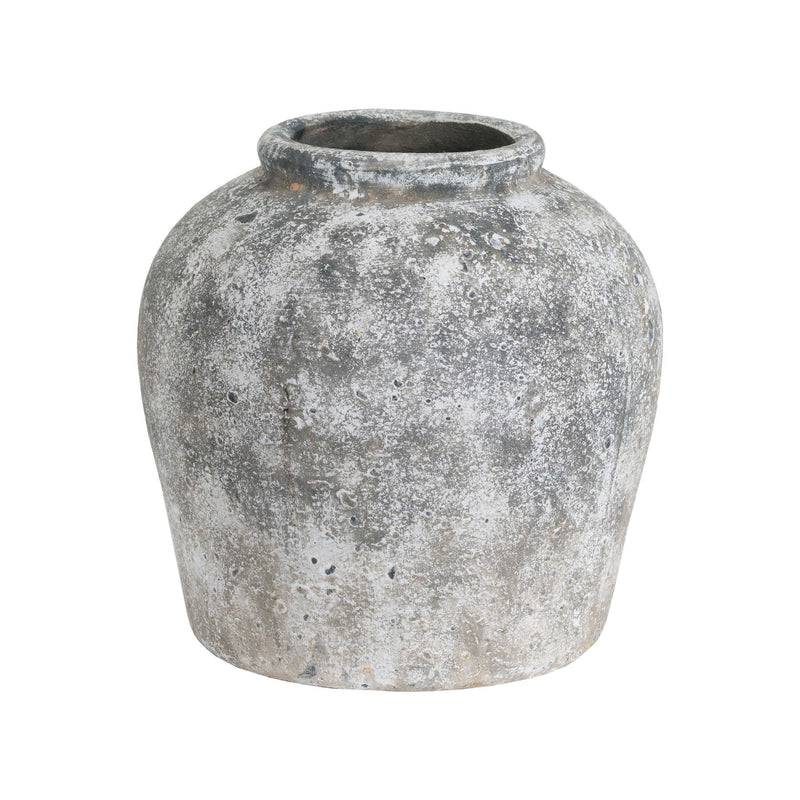 Aged Stone-Effect Ceramic Vase – 30cm, single vase front view