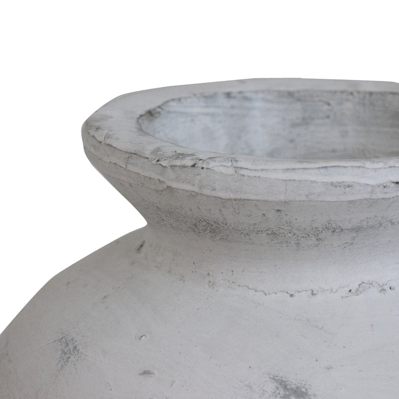 Antique White Greek-Style Ceramic Vase – 30cm, wide rim and distressed finish detail