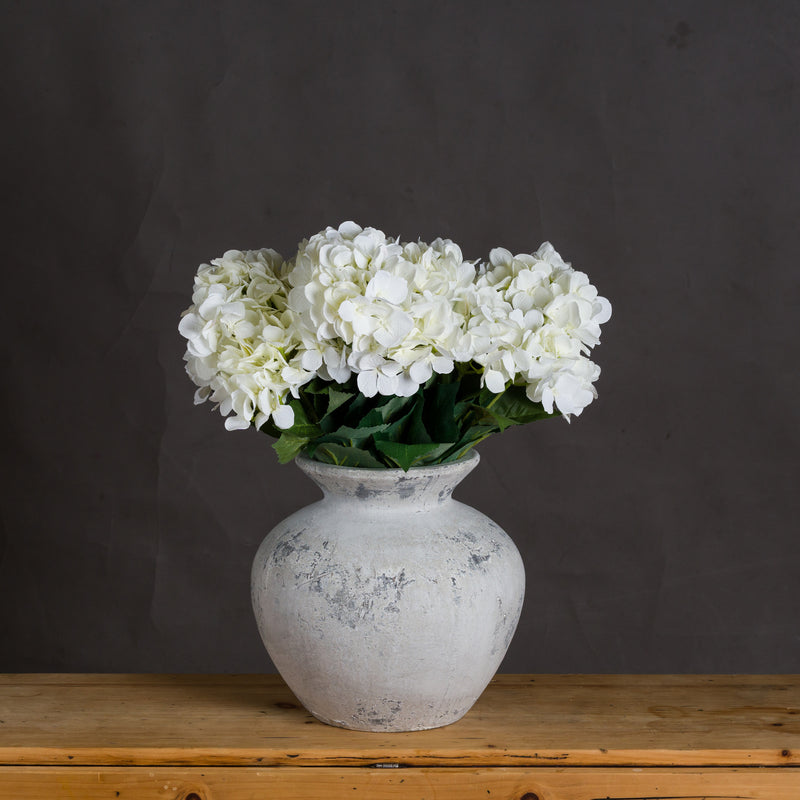 Antique White Greek-Style Ceramic Vase – 30cm, styled with white flowers