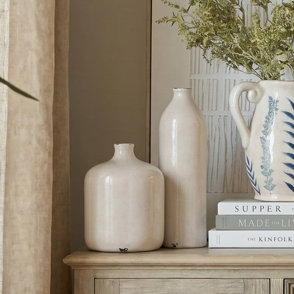 Tall White Crackle-Glazed Ceramic Vase – 51.5cm, styled beside coordinating vases