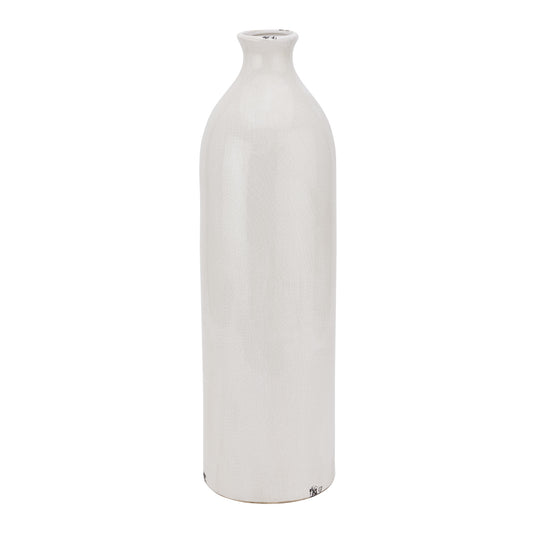 Tall White Crackle-Glazed Ceramic Vase – 51.5cm, single vase front view