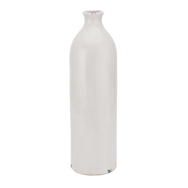 Tall White Crackle-Glazed Ceramic Vase – 51.5cm, single vase front view