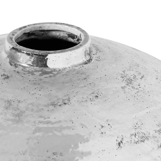 Hammered Silver-Effect Ceramic Vase – 38cm, open neck and silver-effect finish detail