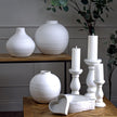 Matt White Ceramic Candle Holder – 38cm, coordinating vases and candle holders shown together