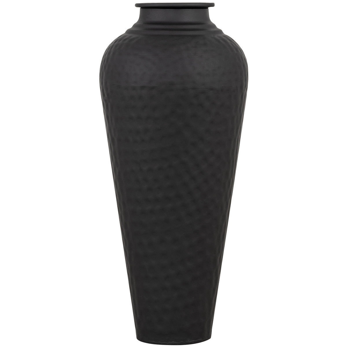 Matt Black Hammered Steel Vase with Lid – 41cm, single vase front view