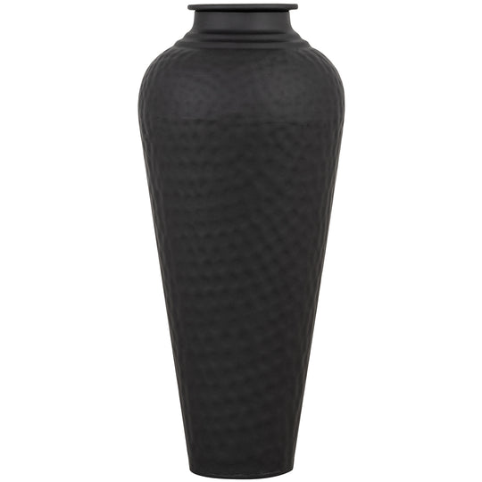 Matt Black Hammered Steel Vase with Lid – 41cm, single vase front view