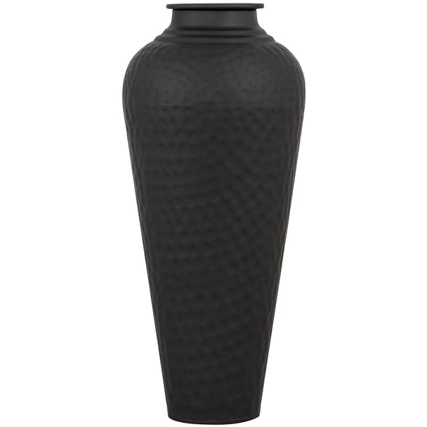 Matt Black Hammered Steel Vase with Lid – 41cm, single vase front view