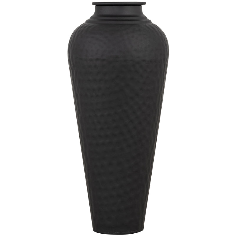Matt Black Hammered Steel Vase with Lid – 41cm, single vase front view