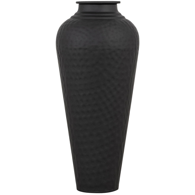 Matt Black Hammered Steel Vase with Lid – 41cm, single vase alternate angle