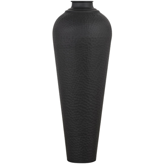Matt Black Hammered Floor Vase with Lid – 80cm, single floor vase front view