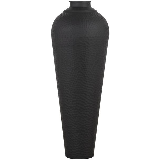 Matt Black Hammered Floor Vase with Lid – 80cm, single floor vase front view