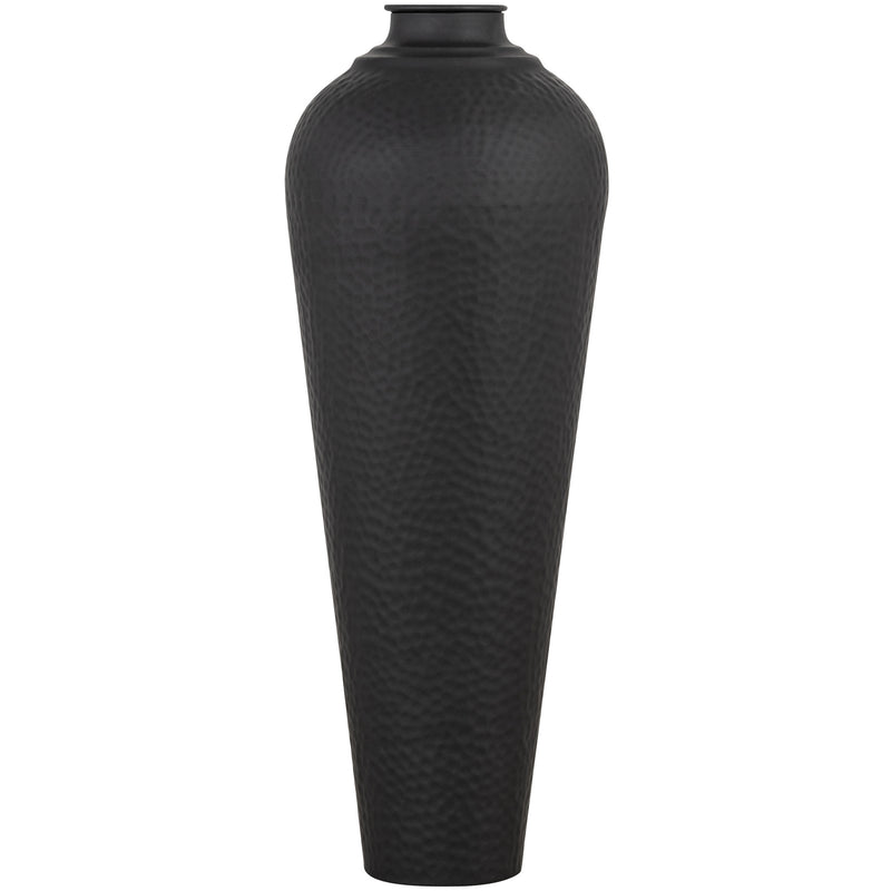 Matt Black Hammered Floor Vase with Lid – 80cm, single floor vase front view