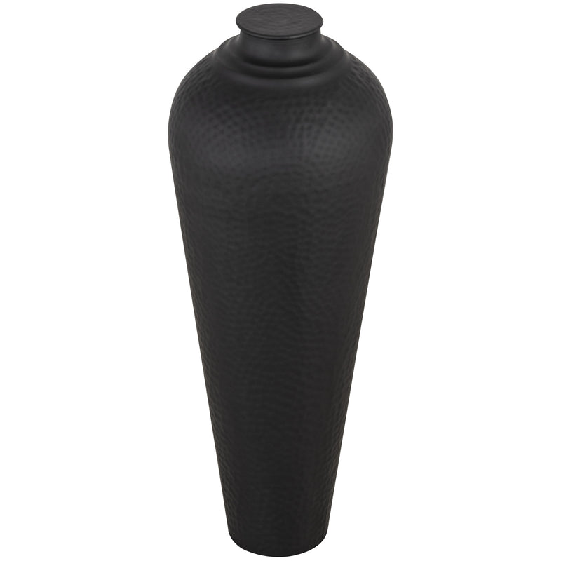 Matt Black Hammered Floor Vase with Lid – 80cm, lid and shoulder detail