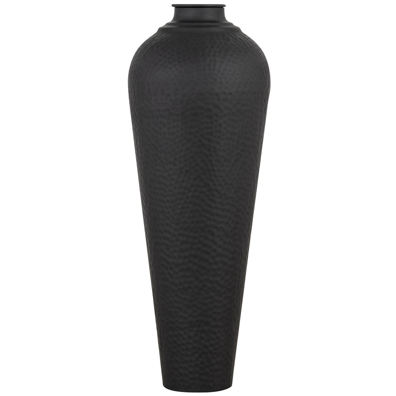 Matt Black Hammered Floor Vase with Lid – 80cm, single floor vase side view