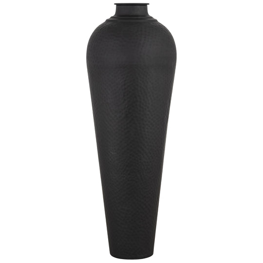 Tall Matt Black Hammered Floor Vase with Lid – 103cm, single floor vase front view