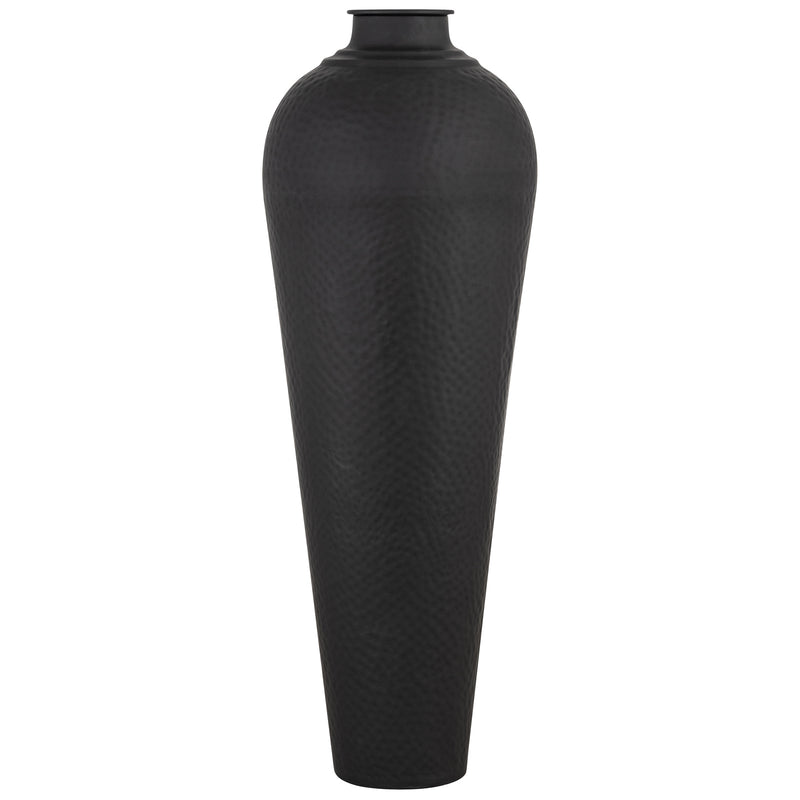 Tall Matt Black Hammered Floor Vase with Lid – 103cm, single floor vase front view
