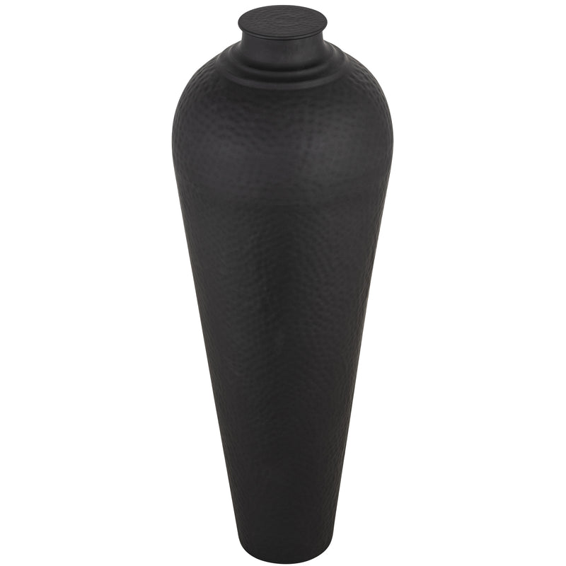 Tall Matt Black Hammered Floor Vase with Lid – 103cm, removable lid detail