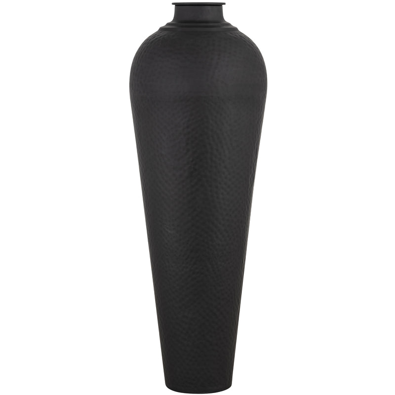 Tall Matt Black Hammered Floor Vase with Lid – 103cm, single floor vase side view