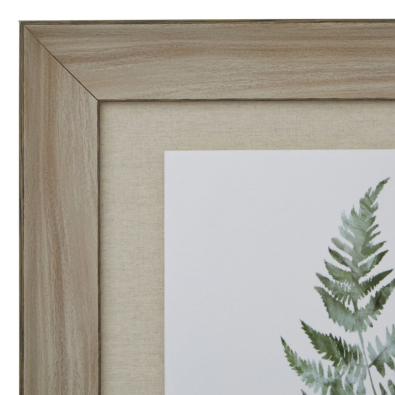 Bracken Fern Watercolour Print in Washed Wood Frame – 50 × 60cm, washed wood frame detail