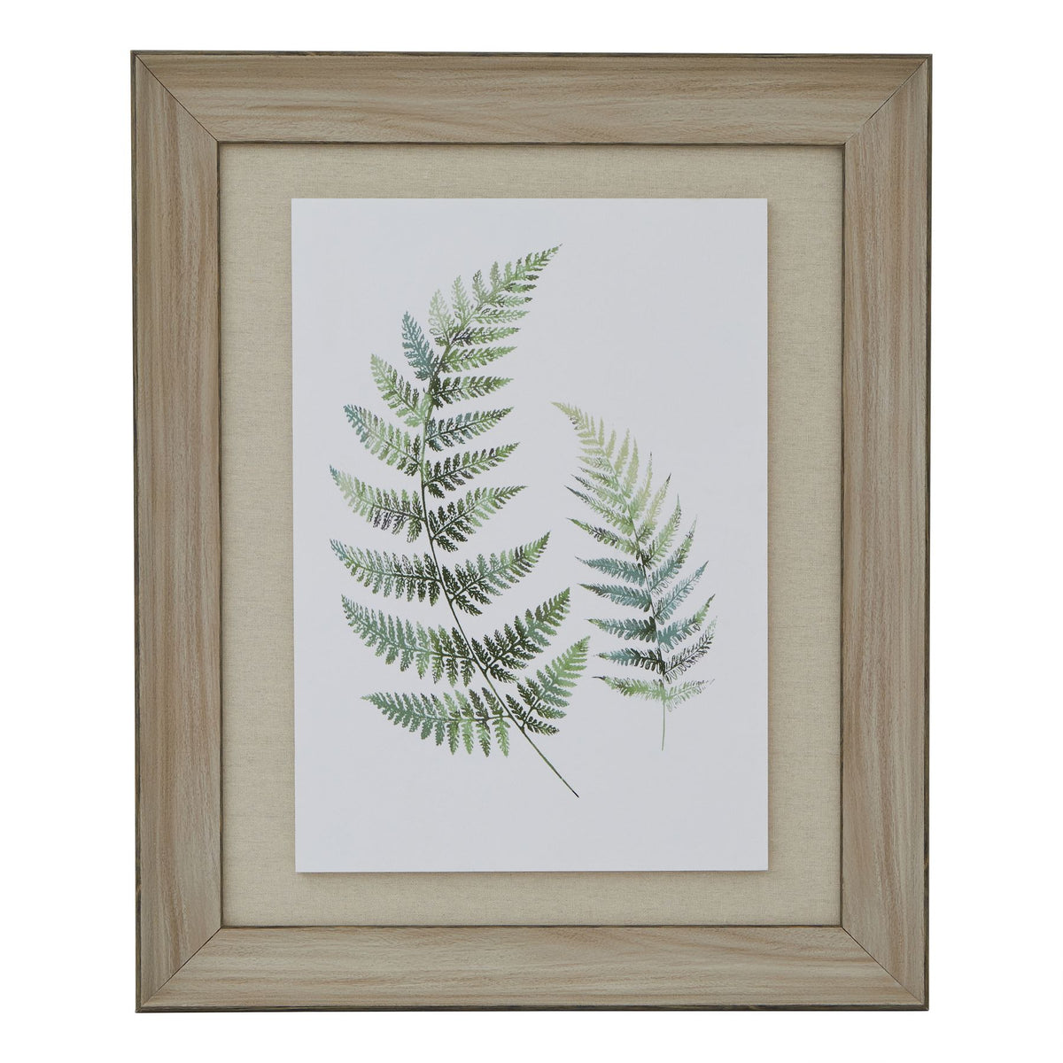 Fern Duo Watercolour Print in Washed Wood Frame – 50 × 60cm, full artwork view