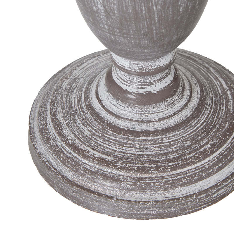 Metis Urn Wooden Table Lamp with Linen Shade – 26.5cm, weathered base detail