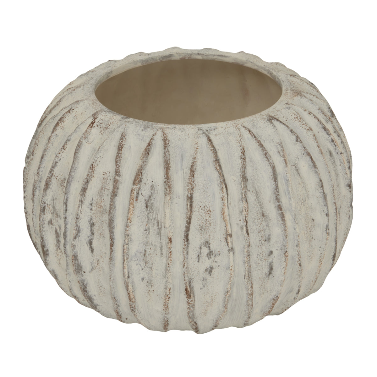 Rounded Fin-Textured Ceramic Vase – 20.5cm, single rounded vase front view