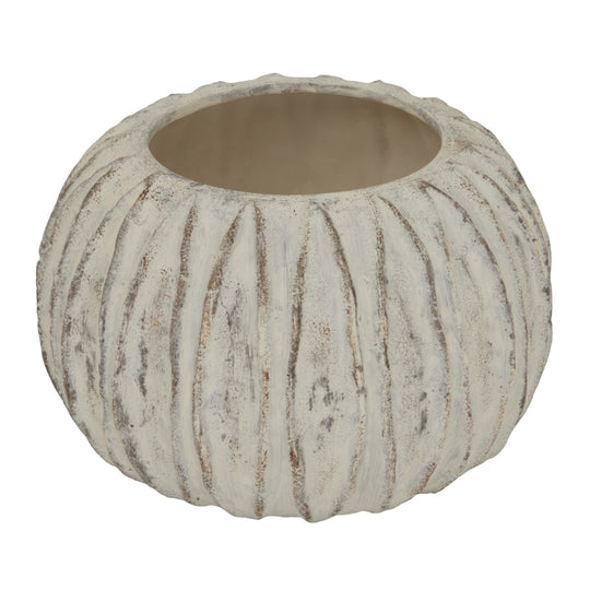 Rounded Fin-Textured Ceramic Vase – 20.5cm, single rounded vase front view