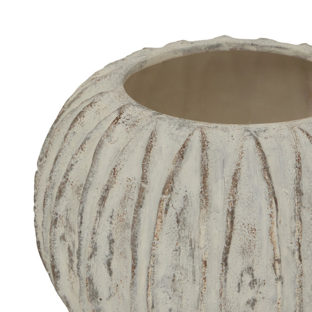 Rounded Fin-Textured Ceramic Vase – 20.5cm, wide open rim detail