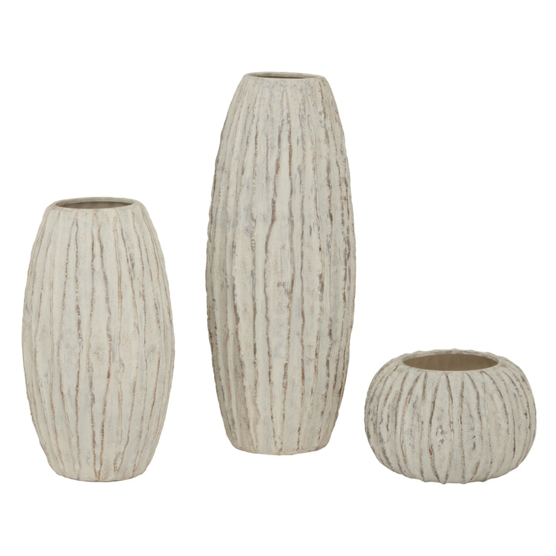 Rounded Fin-Textured Ceramic Vase – 20.5cm, coordinating textured vases shown together