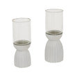 White Carved Wood & Glass Hurricane Lantern – 36cm, two coordinating sizes shown together