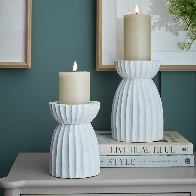 White Carved Wood & Glass Hurricane Lantern – 36cm, hurricane holders styled with candles
