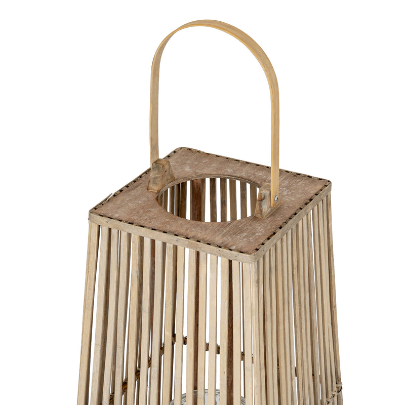 Large Wicker Silo Lantern with Glass Holder – 88cm, handle and open top detail