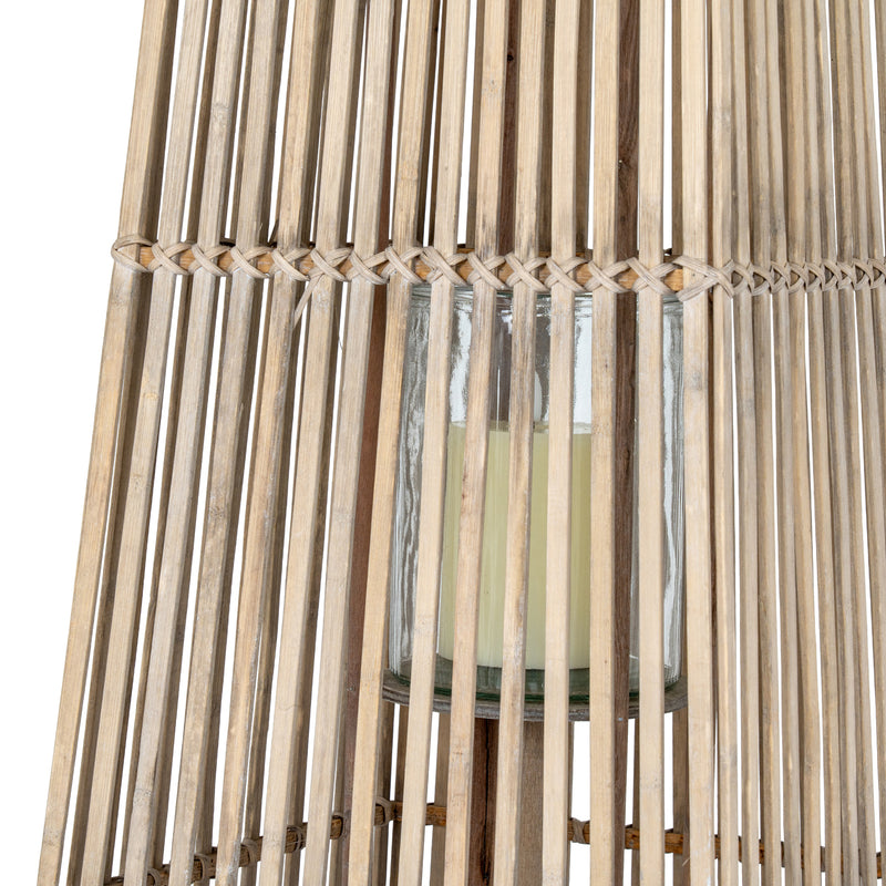 Large Wicker Silo Lantern with Glass Holder – 88cm, glass candle holder and woven structure detail