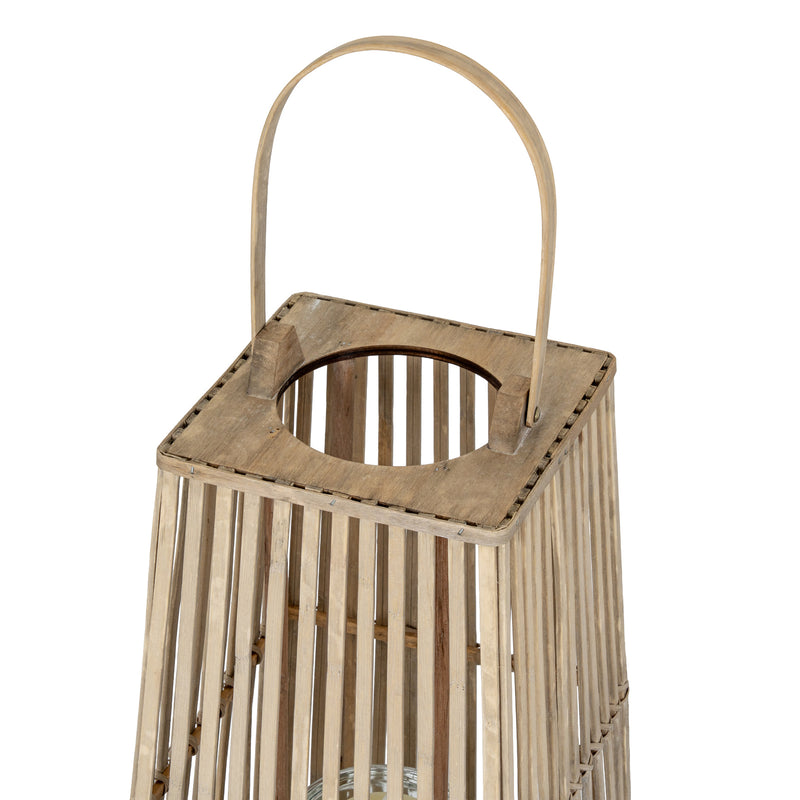 Wicker Silo Lantern with Glass Holder – 67cm, handle and open top detail