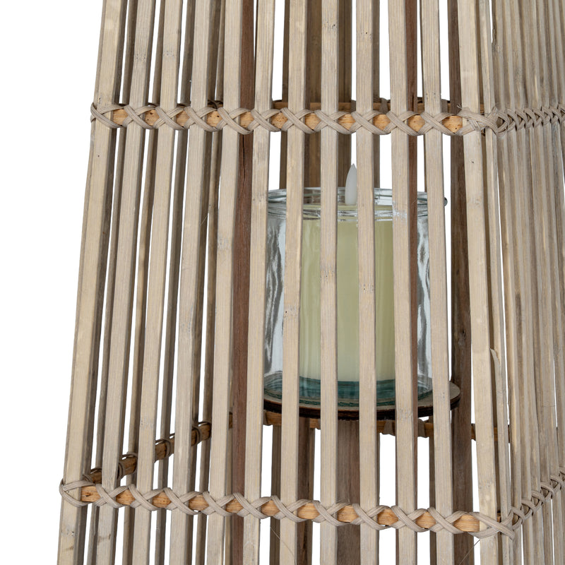 Wicker Silo Lantern with Glass Holder – 67cm, glass candle holder and woven structure detail